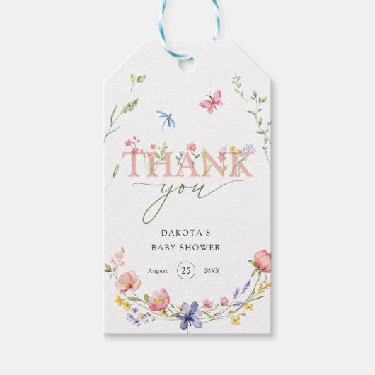 Wildblume Baby in Aquarell Willkommen Geschenkanhänger (Vorderseite)