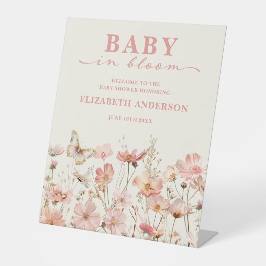 Wildblume Baby in Bloom Baby Dusche Begrüßungszeic Sockelschild (Vorderseite)