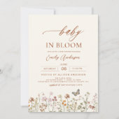Wildblume Baby in Bloom Baby Dusche Beige Einladung (Vorderseite)