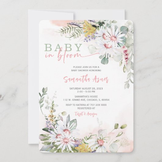 Wildblume Baby in Bloom Baby Dusche Einladung (Vorderseite)