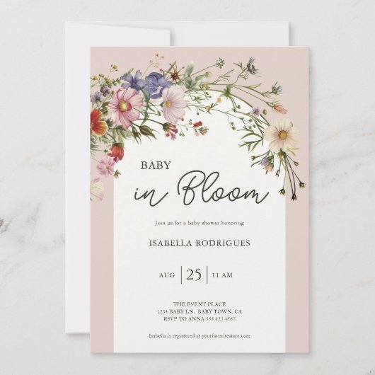 Wildblume Baby in Bloom Baby Dusche Einladung (Vorderseite)