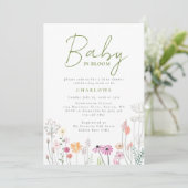 Wildblume Baby in Bloom Baby Dusche Einladung (Stehend Vorderseite)