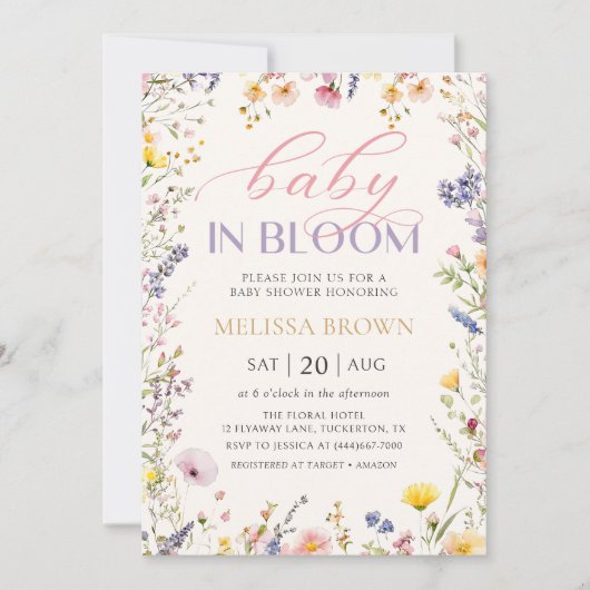 Wildblume Baby in Bloom Baby Dusche Einladung (Vorderseite)