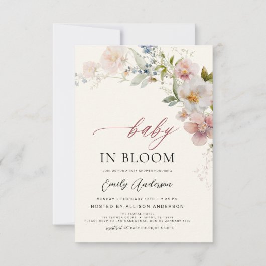 Wildblume Baby in Bloom Baby Dusche Einladung (Vorderseite)