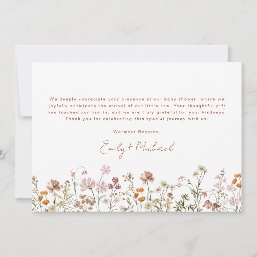 Wildblume Baby in Bloom Baby Dusche Terracotta Dankeskarte (Rückseite)