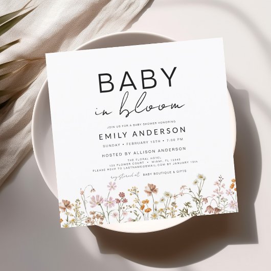 Wildblume Baby in Bloom Baby Dusche Terracotta Einladung