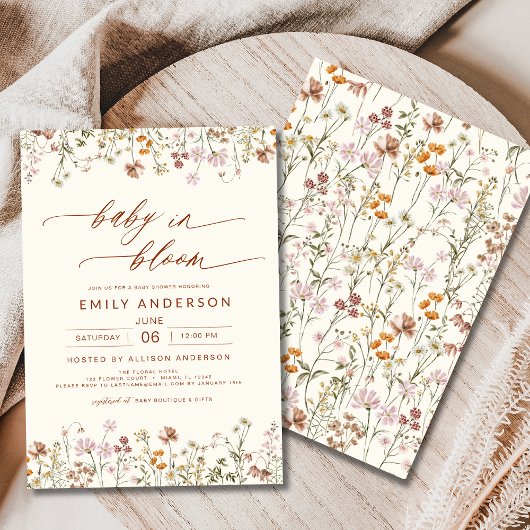 Wildblume Baby in Bloom Baby Dusche Terracotta Einladung