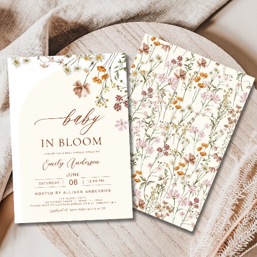 Wildblume Baby in Bloom Baby Dusche Terracotta Einladung