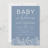 Wildblume Baby in Bloom Baby Shower Dusty Blue Einladung (Vorderseite)