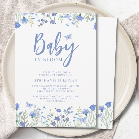 Wildblume Baby in Bloom Blue Baby Dusche Einladung