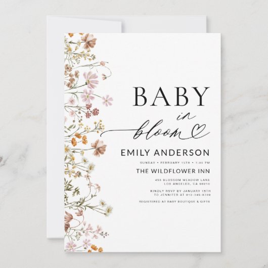 Wildblume Baby in Bloom Boho Babydusche Einladung (Vorderseite)