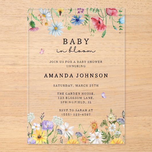 Wildblume Baby in Bloom Floral Garden Kinderdusche Acryleinladungen (Vorderseite)