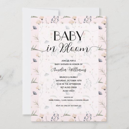 Wildblume Baby in Bloom Girl All in One Dusche Einladung (Vorderseite)