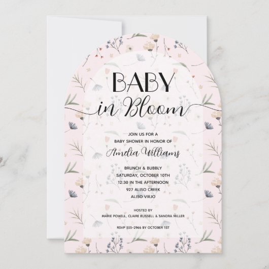 Wildblume Baby in Bloom Girl All in One Dusche Einladung (Vorderseite)