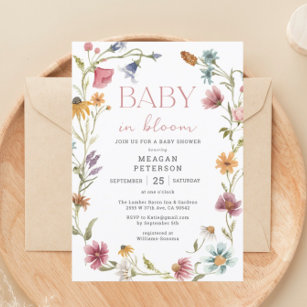 Wildblume Baby in Bloom Girl Babydusche Einladung