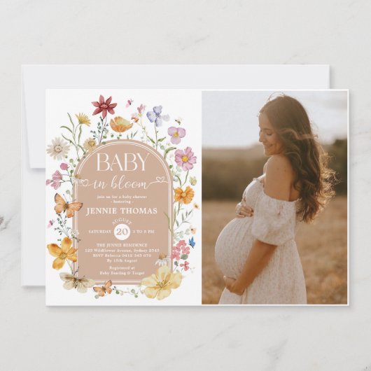 Wildblume Baby in Bloom Girl Dusche Foto Einladung (Vorderseite)