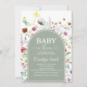 Wildblume Baby in Bloom Sage Green Baby Dusche Einladung (Vorderseite)