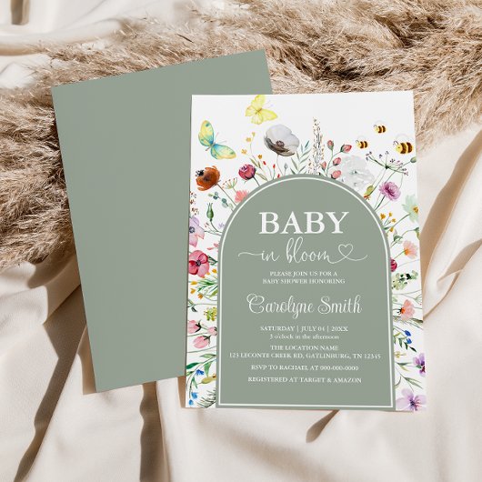 Wildblume Baby in Bloom Sage Green Baby Dusche Einladung