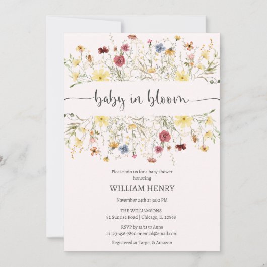 Wildblume Baby in Bloom Spring Floral Babydusche Einladung (Vorderseite)