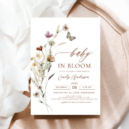 Wildblume Baby in Bloom Terracotta Kinderdusche Einladung