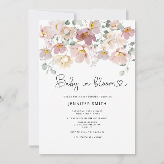 Wildblume Baby in Blüte Babydusche Einladung (Vorderseite)