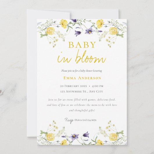 Wildblume Baby in Blütenbaby Einladung (Vorderseite)