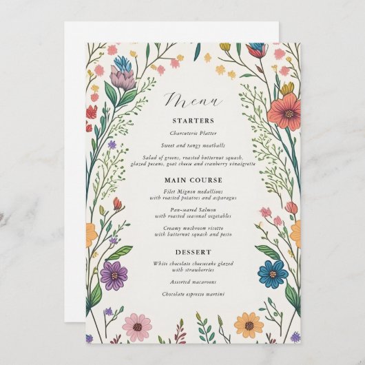 Wildblume Baby in Blütendusche Menükarte (Vorne/Hinten)