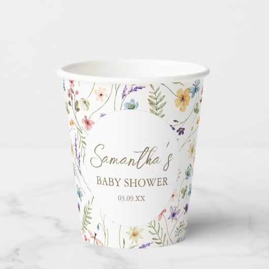 Wildblume Baby in Blütendusche Pappbecher (Vorderseite)