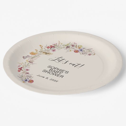 Wildblume Baby in Blütendusche Pappteller (Schrägansicht)