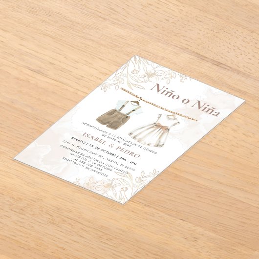 Wildblume Baby Kleidung Spanisch Gender Reveal Acryleinladungen (Ablage )