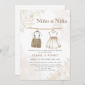 Wildblume Baby Kleidung Spanisch Gender Reveal Einladung (Vorne/Hinten)