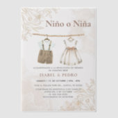 Wildblume Baby Kleidung Spanisch Gender Reveal Pergament Einladungen (Vorderseite)