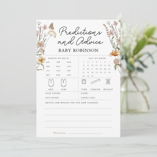 Wildblume Baby Predicdicvice Boho Game Card Einladung (Stehend Vorderseite)