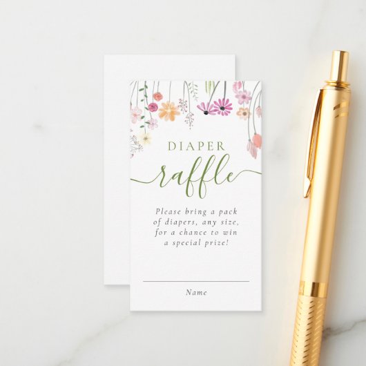 Wildblume Baby Showdiaper Raffle Ticket Begleitkarte (Vorderseite/Rückseite Beispiel)