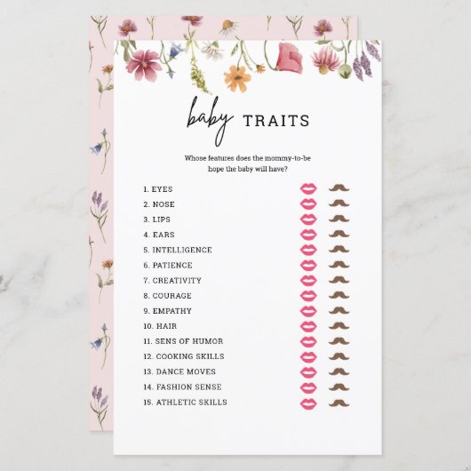 Wildblume Baby Shower Baby Tracks Spielkarten (Vorne/Hinten)