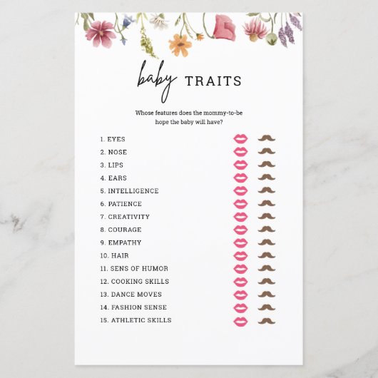 Wildblume Baby Shower Baby Tracks Spielkarten (Vorderseite)