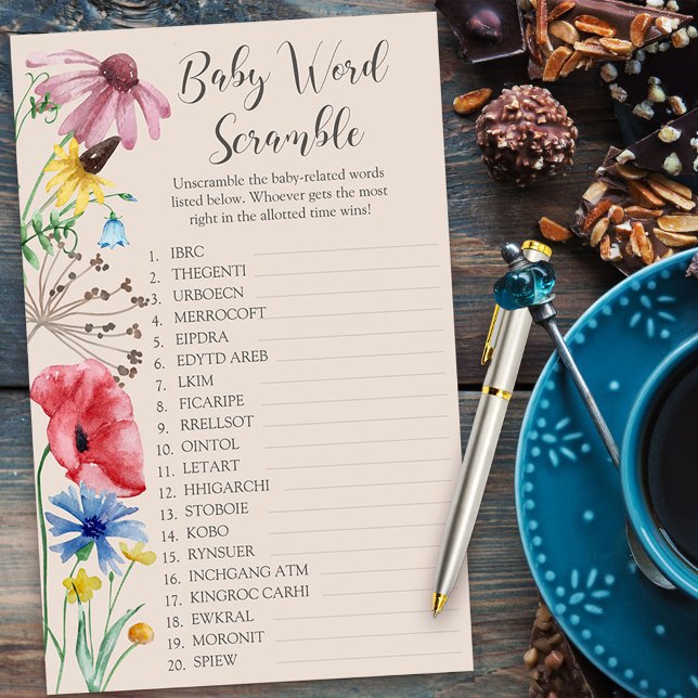 Wildblume Baby Shower Baby Word Scramble Game (Baby Word Scramble Baby Shower Game from my Wildflower Charm collection)