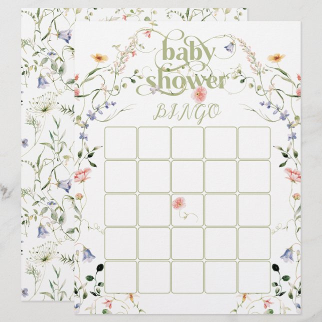 Wildblume Baby Shower Bingo Game (Vorne/Hinten)
