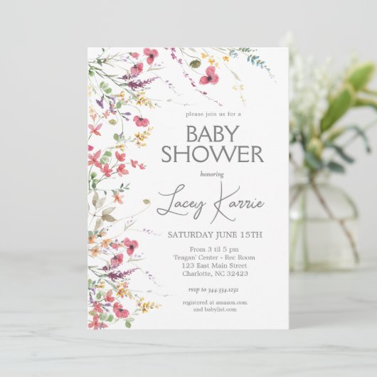 Wildblume Baby Shower Einladung, Boho Floral Einladung (Stehend Vorderseite)