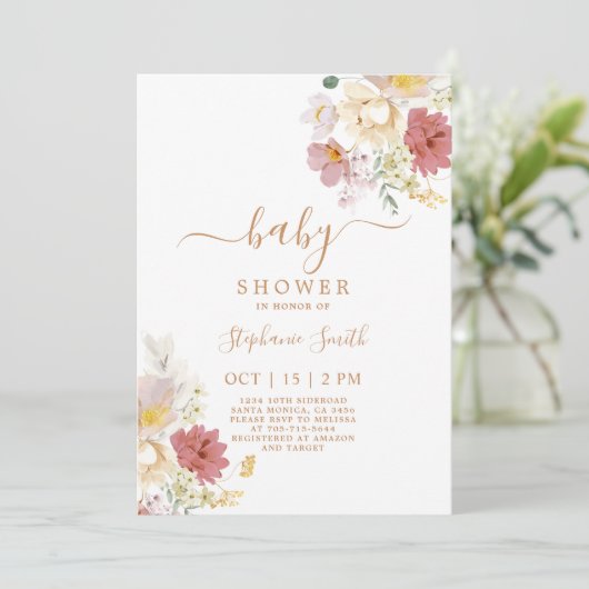 Wildblume Baby Shower Girl Einladung (Stehend Vorderseite)