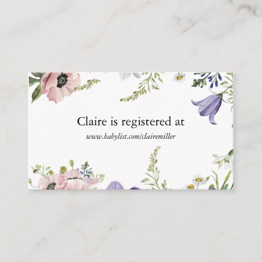 Wildblume Baby Shower Registry Begleitkarte (Vorderseite)