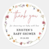 Wildblume Baby Shower Vielen Dank Runder Aufkleber (Vorderseite)