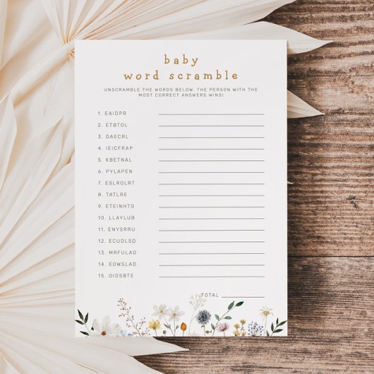 Wildblume Baby Word Scramble herunterladbare Karte