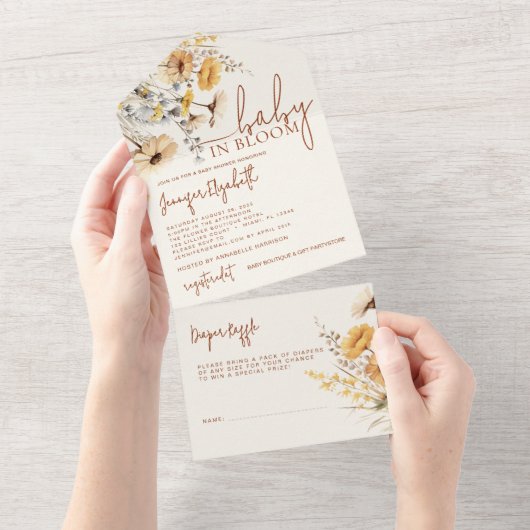 Wildblume Babydusche All In One Einladung (Abreißtisch)