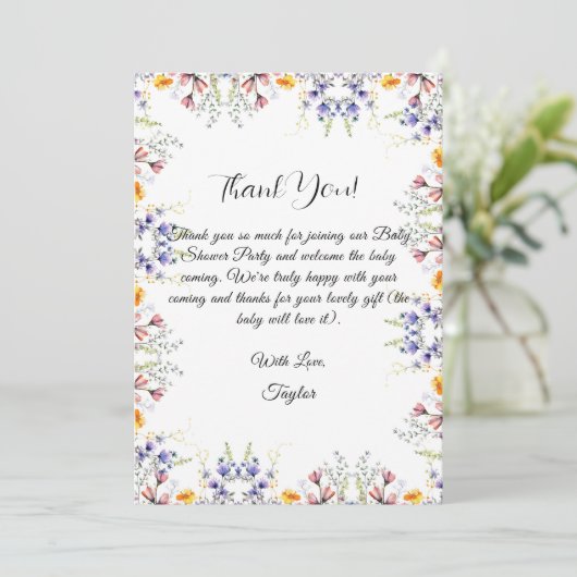 Wildblume Babydusche Danke Karte (Stehend Vorderseite)