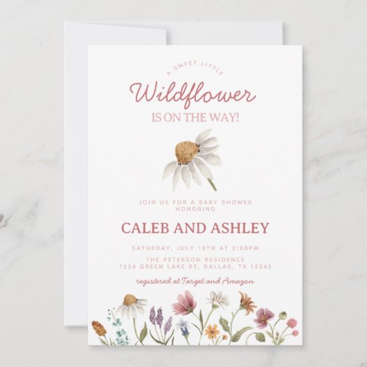 Wildblume Babydusche Einladung (Vorderseite)