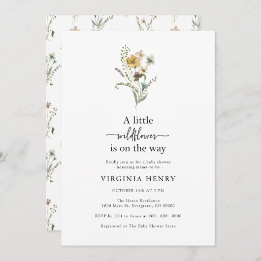 Wildblume Babydusche Einladung (Vorne/Hinten)