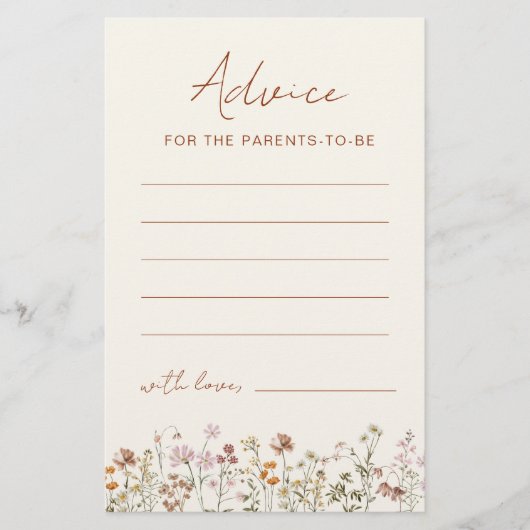 Wildblume Babydusche empfiehlt Eltern, eine Karte (Vorderseite)