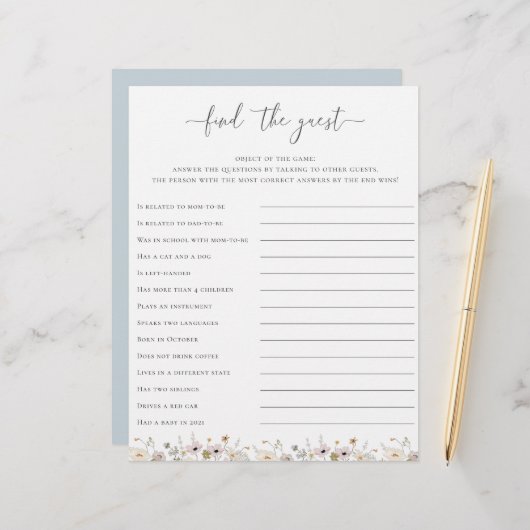 Wildblume Babydusche finden Game (Vorderseite/Rückseite Beispiel)