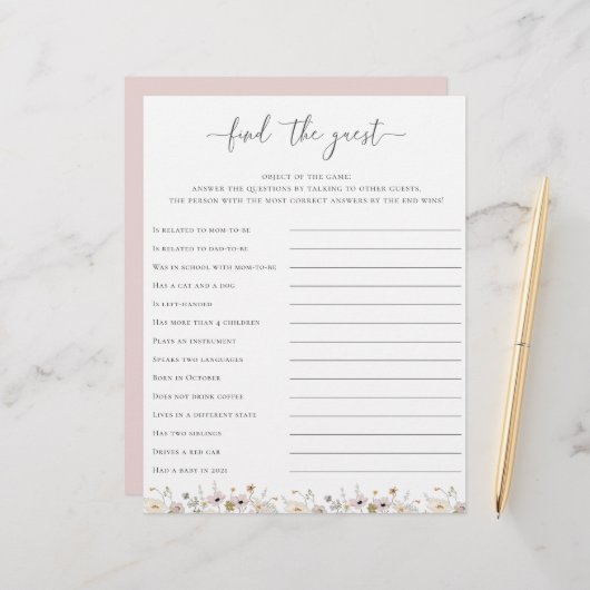 Wildblume Babydusche finden Game (Vorderseite/Rückseite Beispiel)